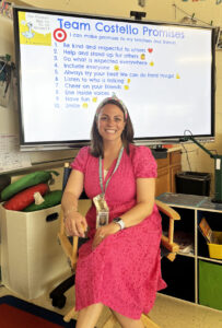 Sarah Costello, a first grade teacher at South Row Elementary School in Chelmsford has been named a finalist for Massachusetts Teacher of the Year.
