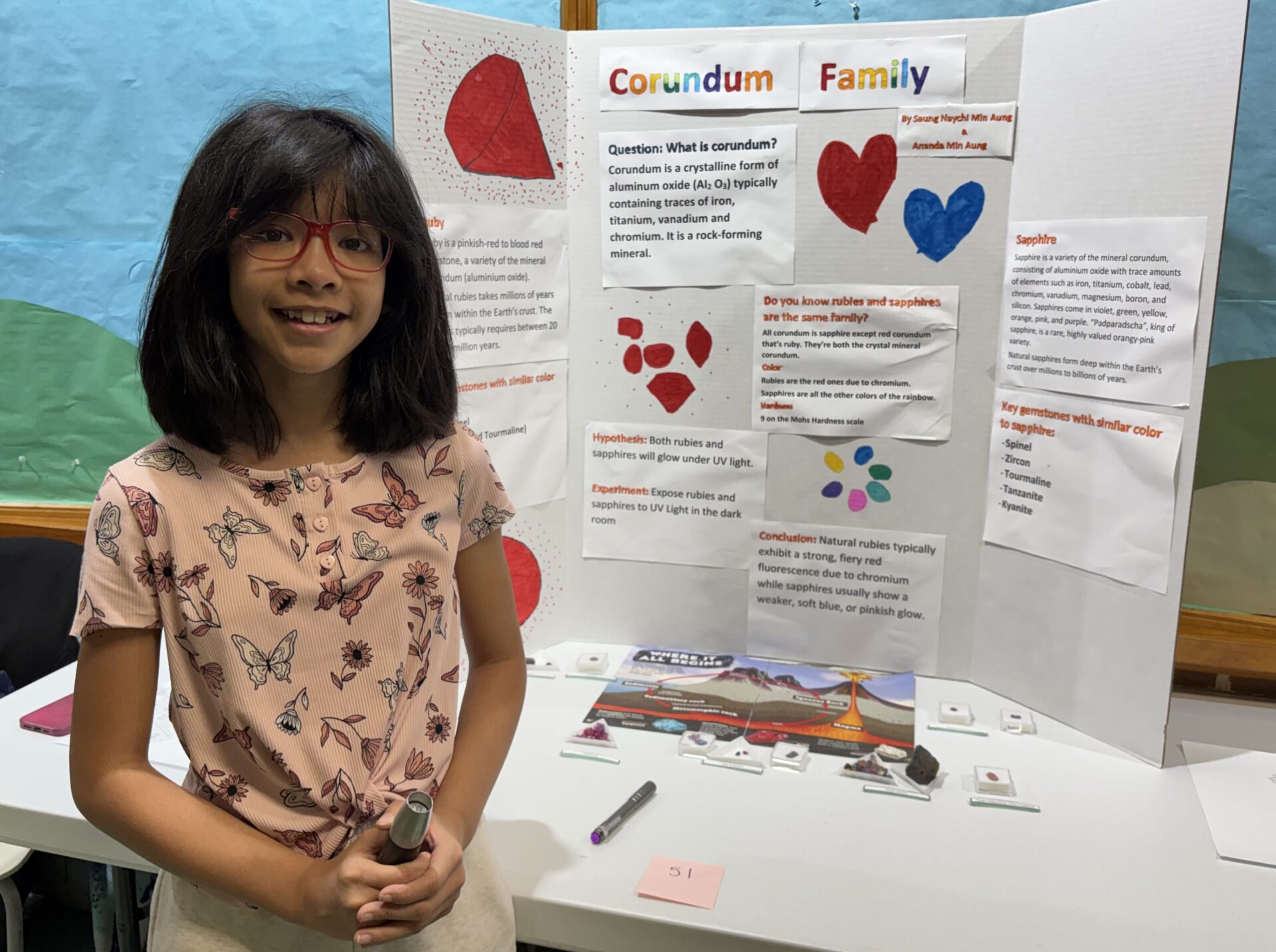 IMG_3173 South Row Elementary School fourth grader Saung Naychi Min Aung's science project explored the fluorescence of corundums.