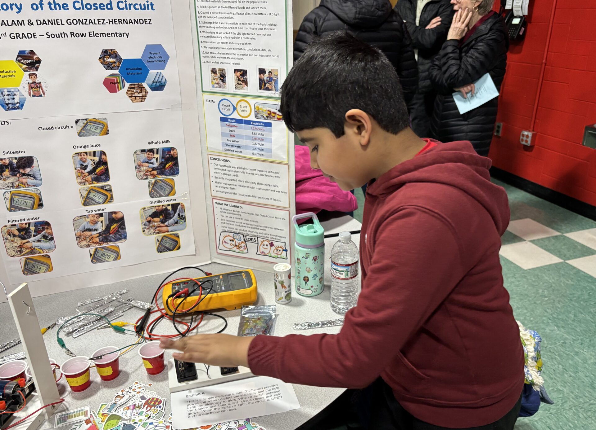 IMG_3177 South Row Elementary School third graders Mikaeil Alam and Daniel Gonzalez-Hernandez explored closed circuits with their science fair project.