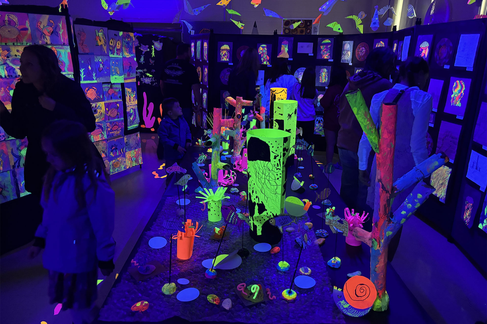 The aquatic-themed glow room at South Row Elementary School's Art Show on Thursday, May 14, 2026.