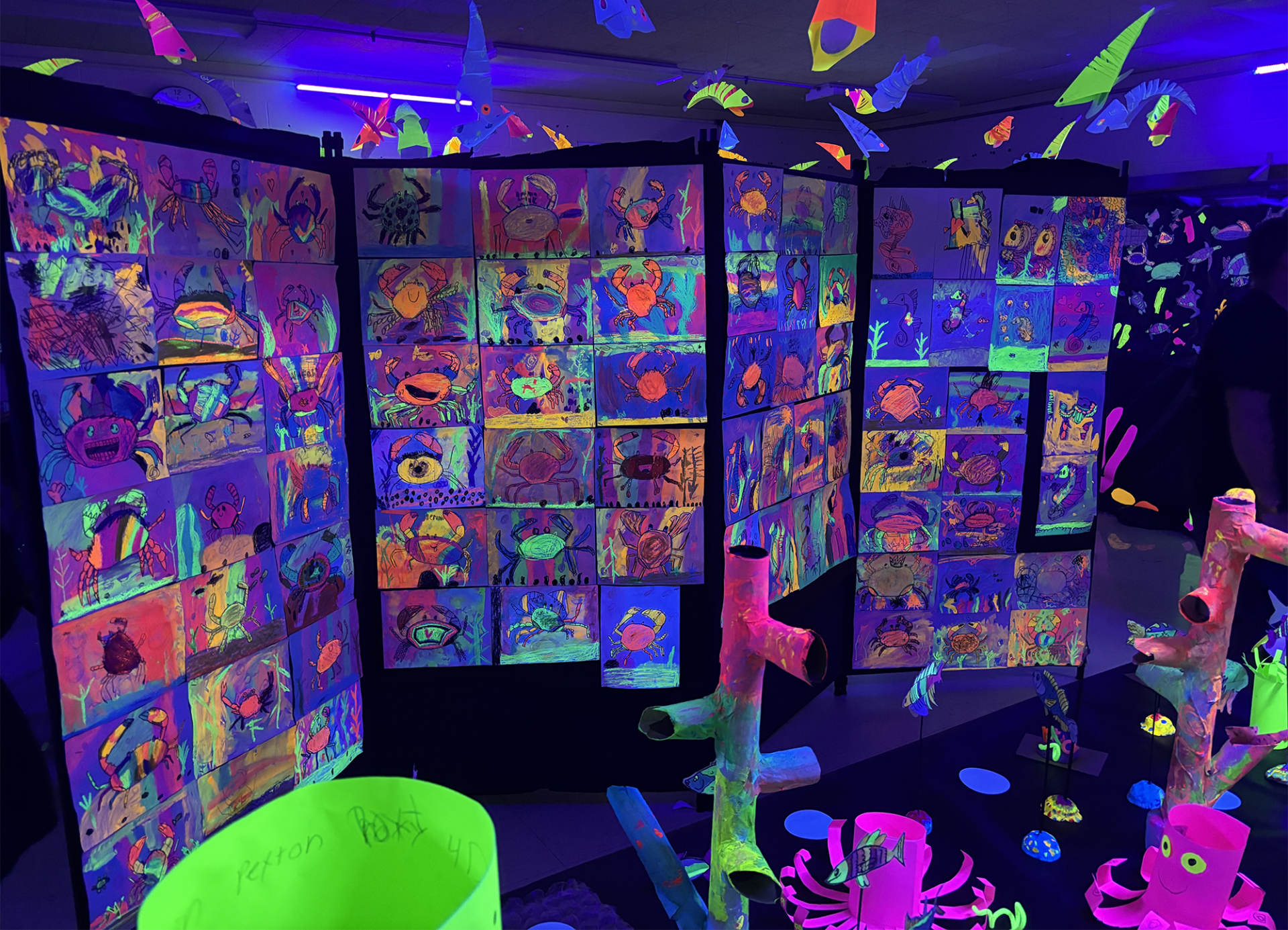 The aquatic-themed glow room at South Row Elementary School's Art Show on Thursday, May 14, 2026.