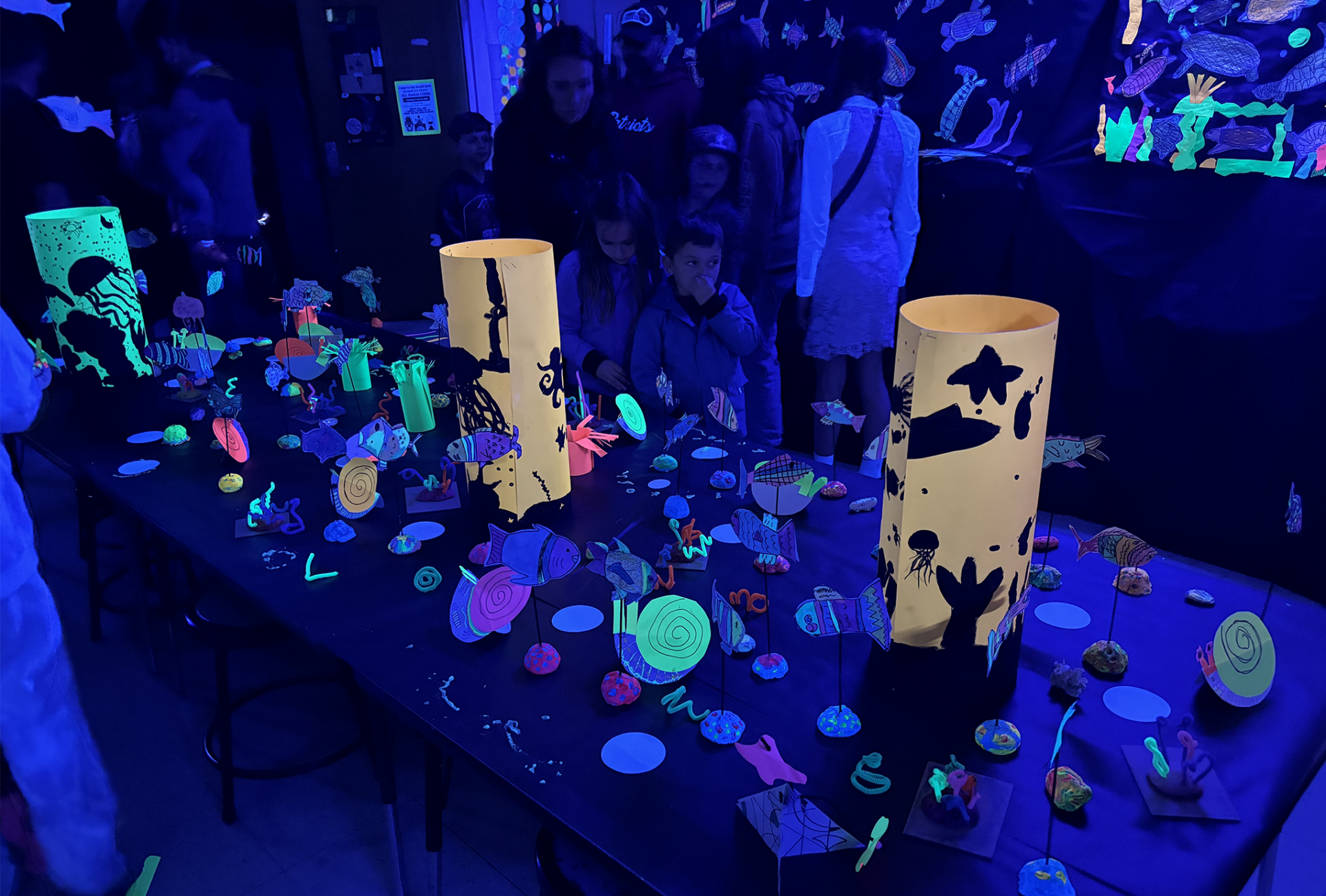 The aquatic-themed glow room at South Row Elementary School's Art Show on Thursday, May 14, 2026.